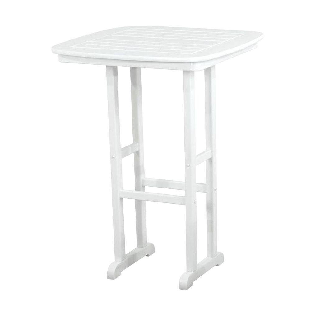 Polywood Nautical White 31 In Plastic Outdoor Patio Bar Table Polywood Nautical White 31 In Plastic Outdoor Patio Bar Table