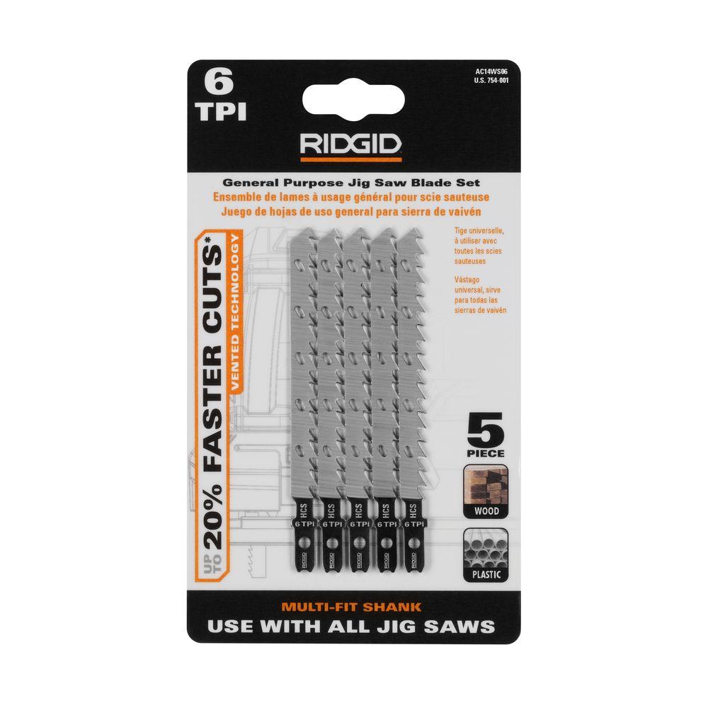 RIDGID General Purpose 6TPI Jig Saw Blade Set (5Pack)AC14WS06 The