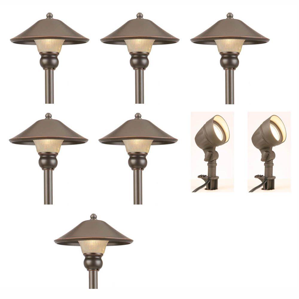 Bronze Integrated Led Outdoor Lighting The Home Depot Low Voltage Bronze Outdoor Integrated Led Landscape Path Light And Flood Kit 8