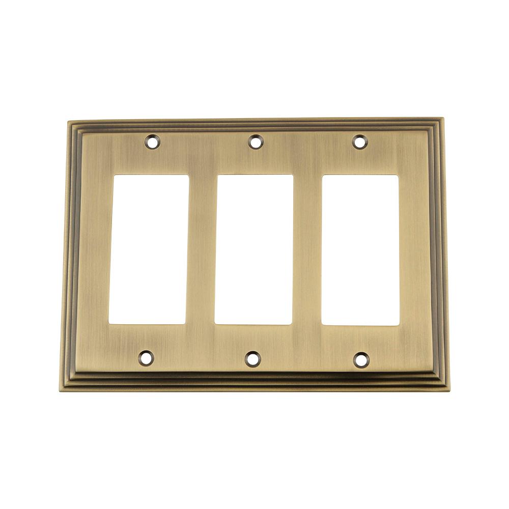 Nostalgic Warehouse Deco Switch Plate with Triple Rocker in Antique Brass by Nostalgic Warehouse