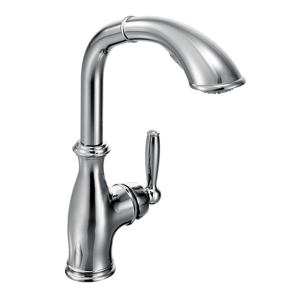 MOEN Brantford Single-Handle Pull-Out Sprayer Kitchen Faucet with Power ...