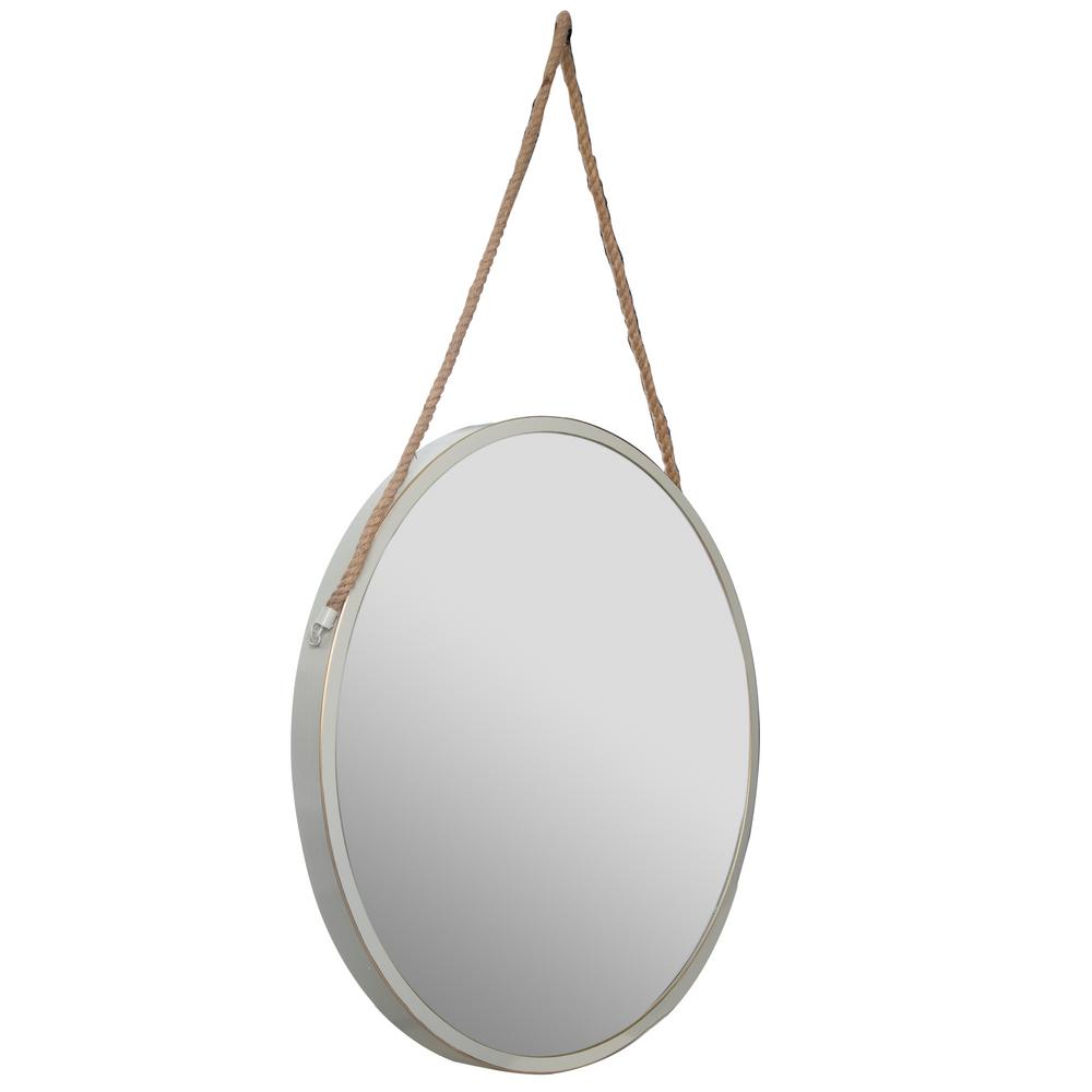 Pinnacle Rustic Hanging Rope Round White Decorative Mirror 18FM1500E The Home Depot