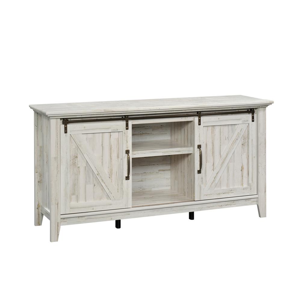 Sauder Dakota Pass White Plank Sliding Door Entertainment Credenza