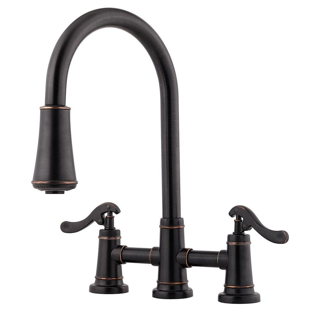 Pfister Ashfield 2 Handle Pull Down Sprayer Kitchen Faucet In Tuscan Bronze Lg531 Ypy The Home Depot