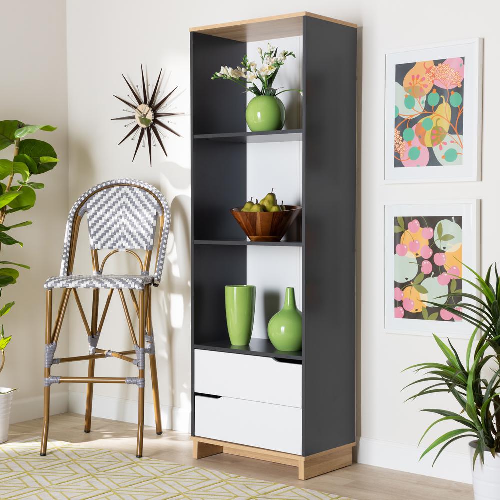 Baxton Studio Reed White And Gray 2 Drawer Bookshelf 159 9859 Hd