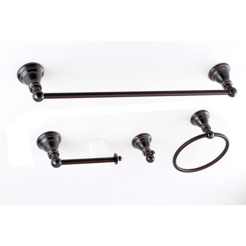 Black Bathroom Hardware Bath Accessories The Home Depot 4 Piece Bathroom Accessory Set In Oil Rubbed Bronze