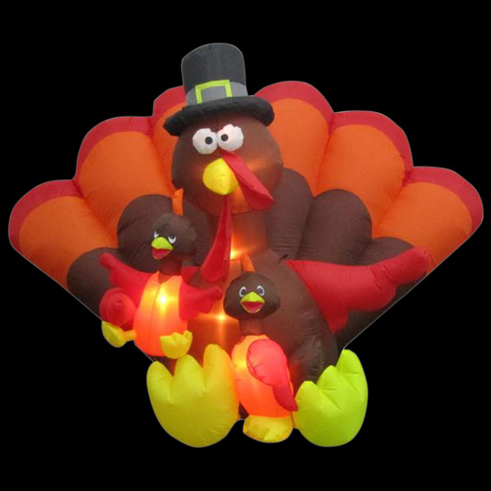 Gemmy 8 5 ft Inflatable Turkey Family Scene 74308 The Home Depot