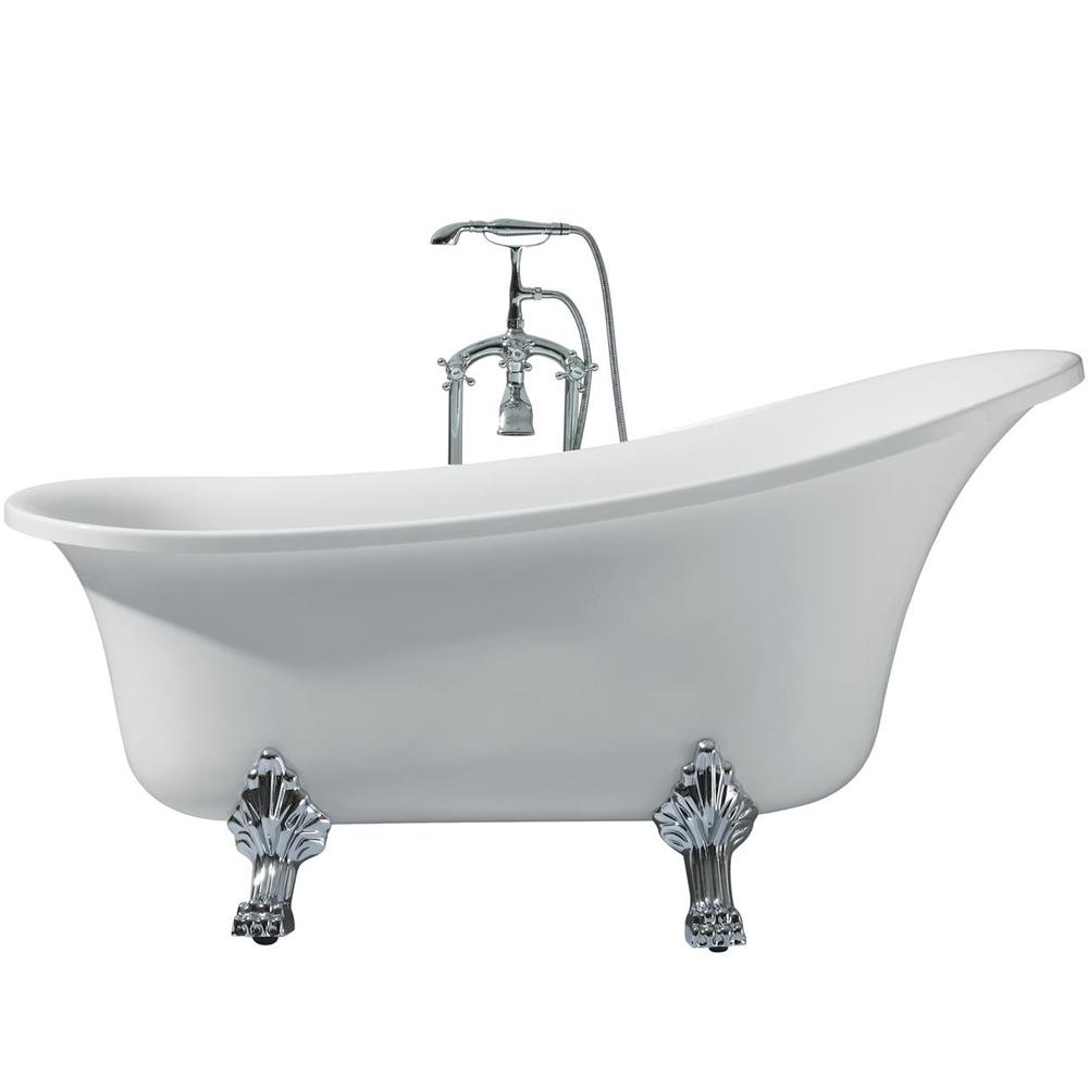 63 In Acrylic Right Drain Oval Claw Foot Freestanding Bathtub In White