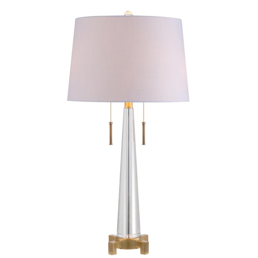 Zoe 29.5 in. 2-Light Clear/Brass Gold Crystal Table Lamp