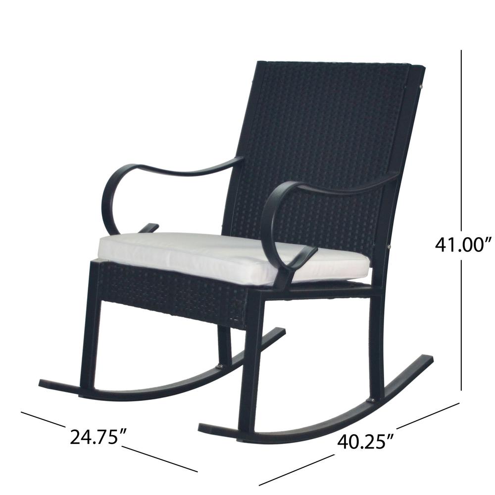 Noble House Harmony Black Wicker Outdoor Rocking Chair With White Cushion 41803 The Home Depot