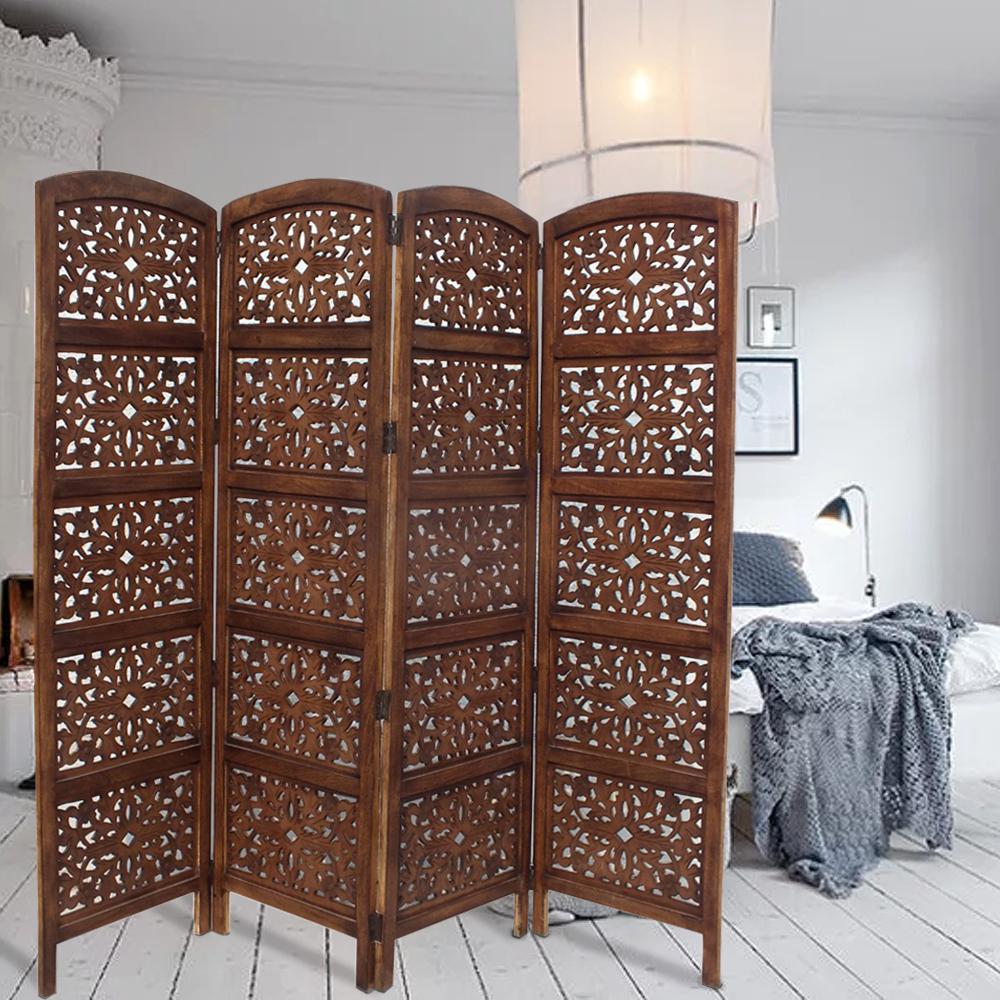 Room Dividers Home Decor The Depot Handmade Foldable 4 Panel Brown Wooden Parion Screen Room Divider