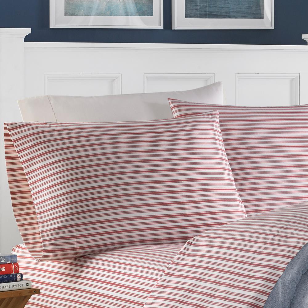 Nautica Nautica Cotton 3 Piece Red Striped 200 Thread Count Twin