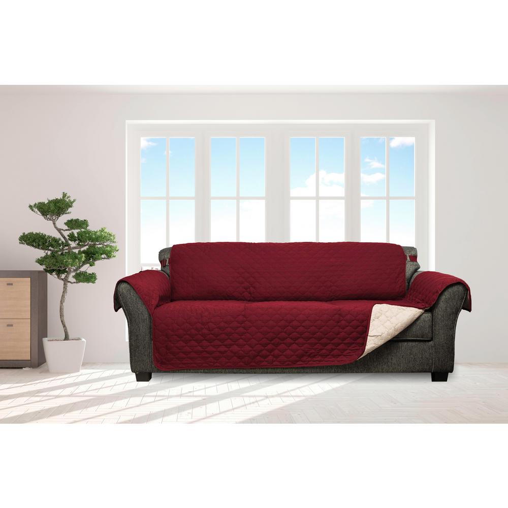 Jameson Garnet And Natural Reversible Waterproof Microfiber Sofa Cover With Elastic Buckle