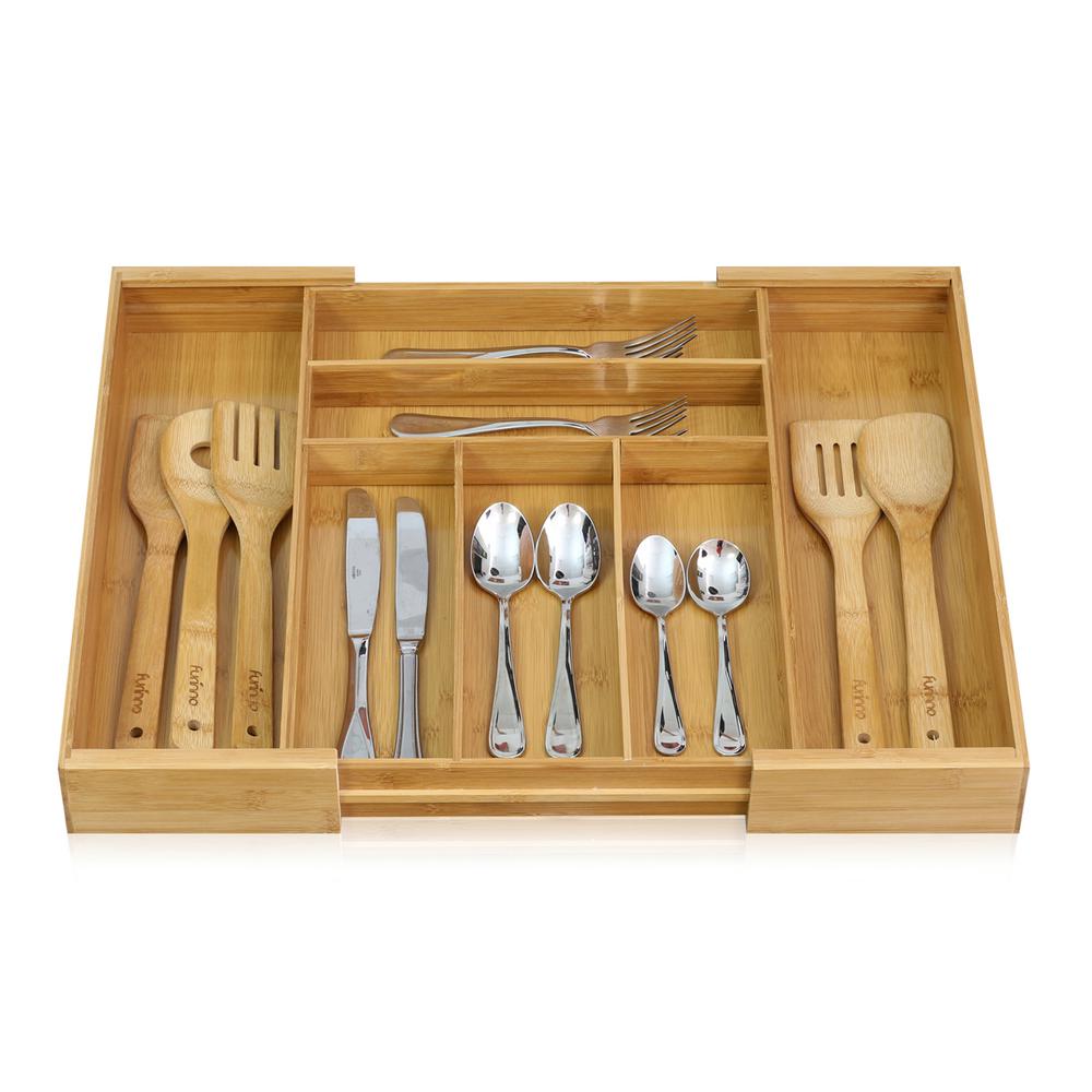 Furinno DaPur Natural Bamboo Drawer Organizer with Cutlery Storage