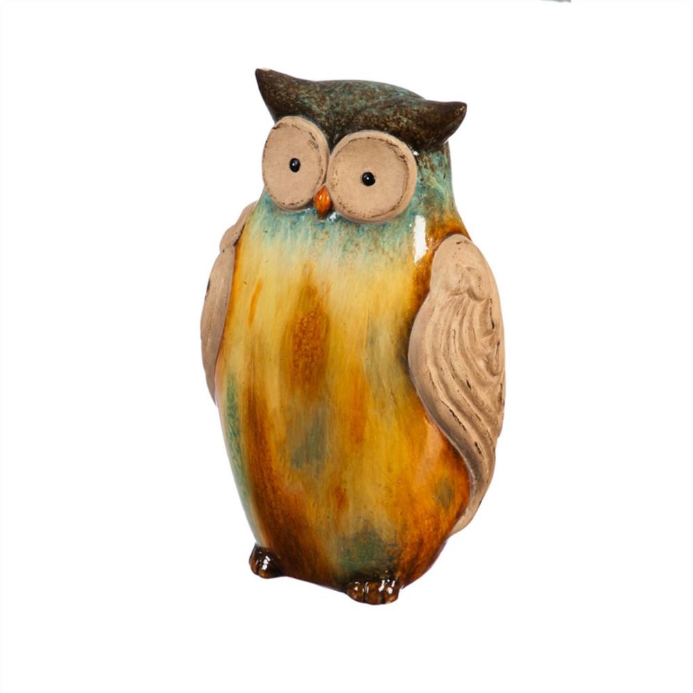 Evergreen Tall Owl 9.5 in. Glazed Terracotta Garden Statue84G2360