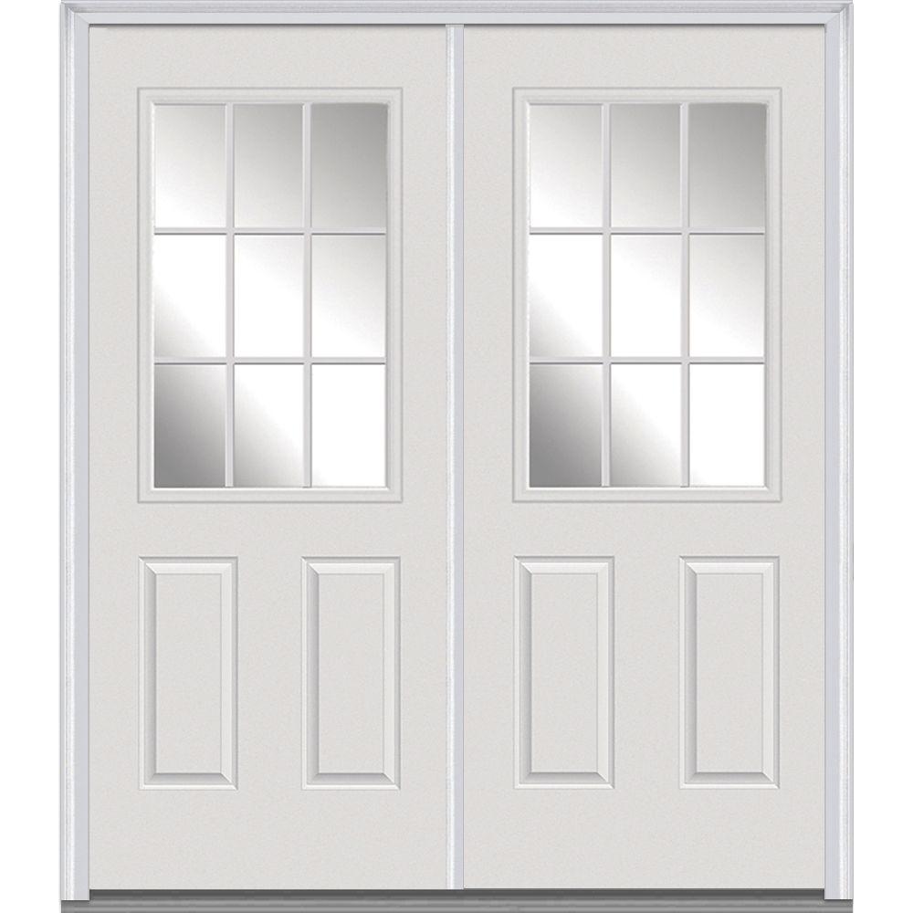 MMI Door 64 in. x 80 in. White Internal Grilles Right-Hand Inswing 1/2 ...