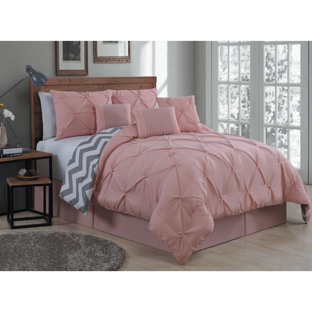 Avondale Manor Ella Pinch Pleat Blush King Reversible Comforter