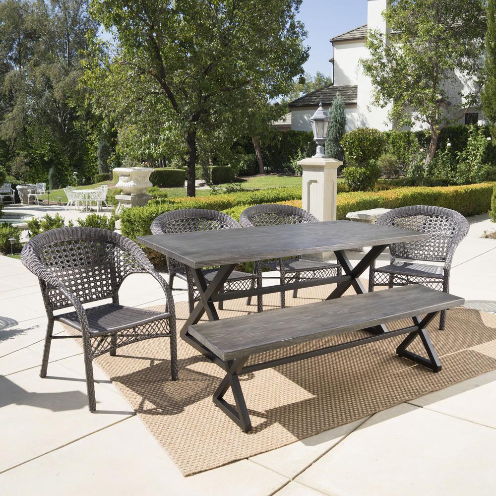 Noble House Kensington Grey 6 Piece Wicker Outdoor Dining Set 22683 The Home Depot