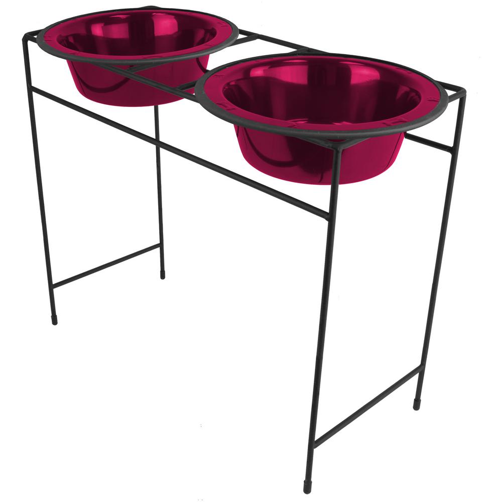 Platinum Pets 10 Cup Modern Double Diner Feeder with Dog Bowls, Raspberry Pop by Platinum Pets
