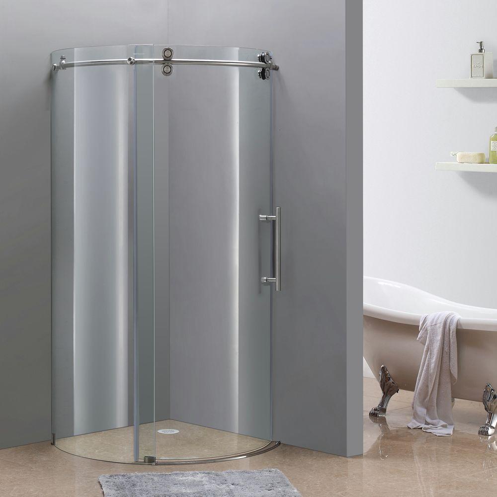 Aston Orbitus 40 In X 75 Completely Frameless Round Shower Enclosure Stainless Steel With Right Opening Aston Orbitus 40 In X 75 Completely Frameless Round Shower Enclosure Stainless Steel With Right Opening