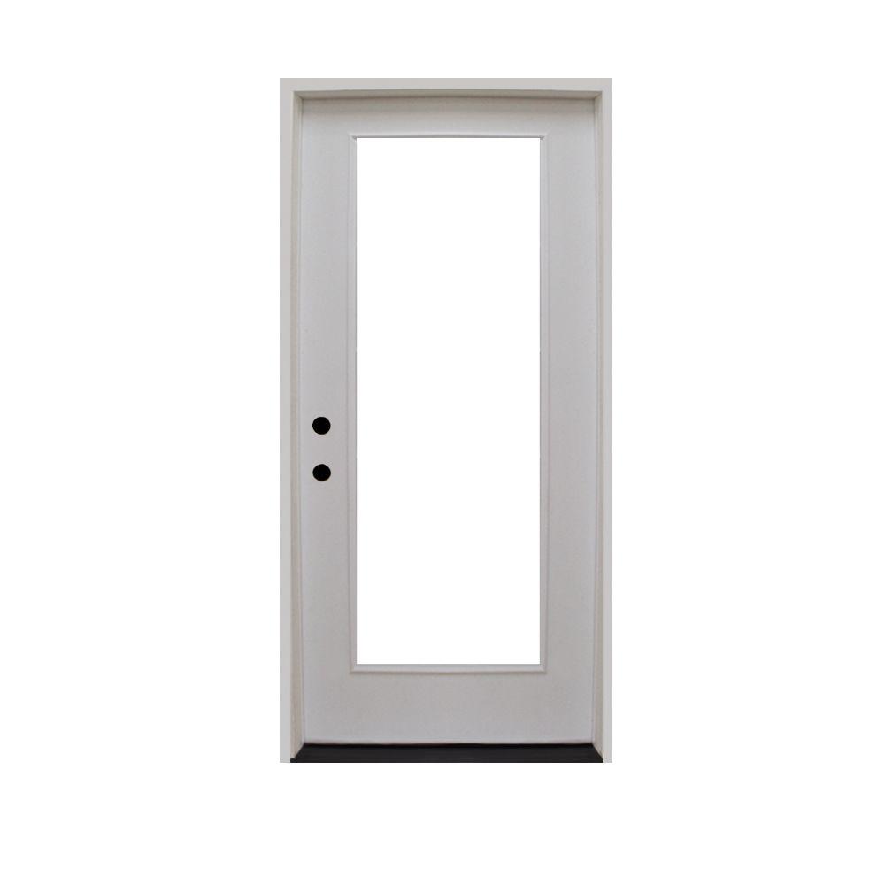 24 In X 80 In Premium Full Lite Primed White Fiberglass Prehung Front Door