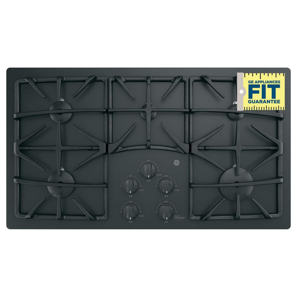Ge 36 In Gas Cooktop Black With 5 Burners Including Power Boil Gas Cooktop In Black With 5 Burners Including Power Boil Burner
