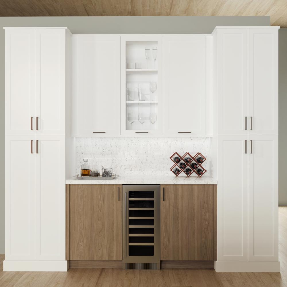 Hampton Bay Designer Series Melvern Assembled 36x42x12 In Wall Kitchen Cabinet With Glass Doors In White Wgd3642 Mlwh The Home Depot