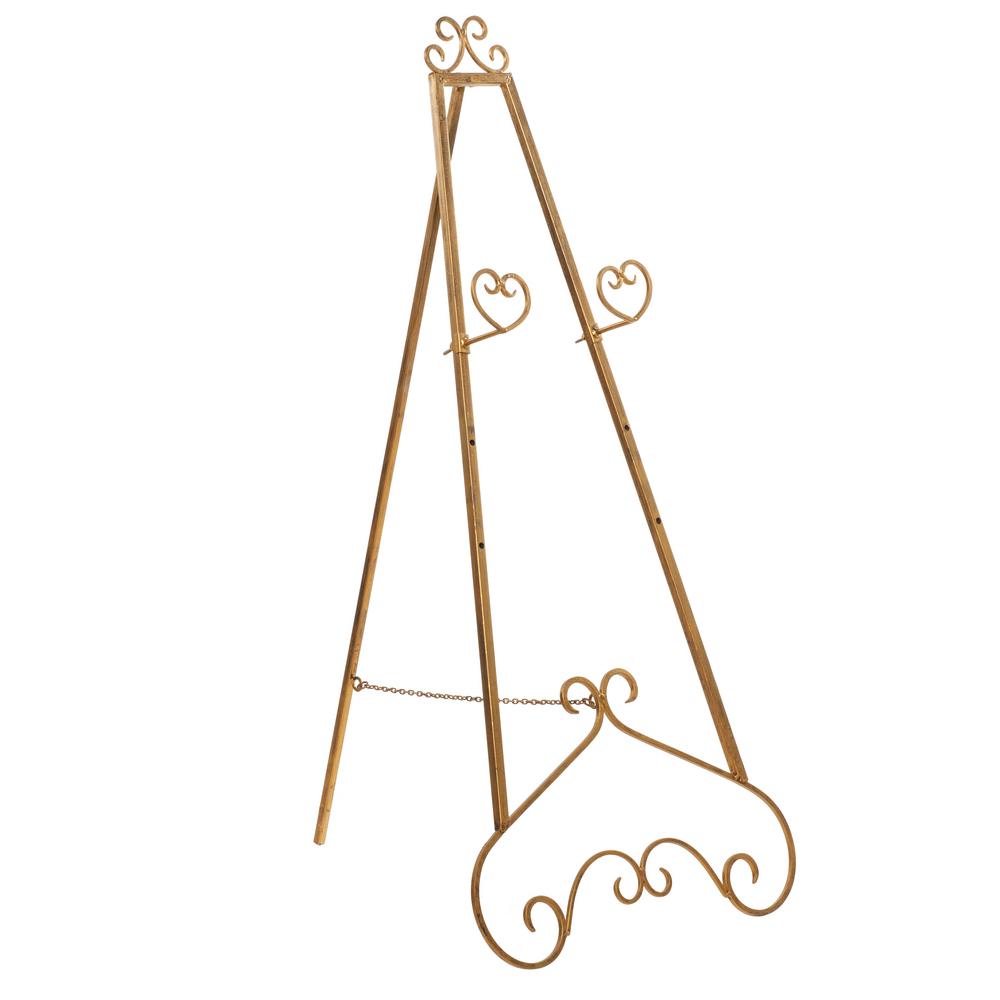 Decmode 48 Inch Traditional Iron Gold Scrolled Heart Easel, Gold