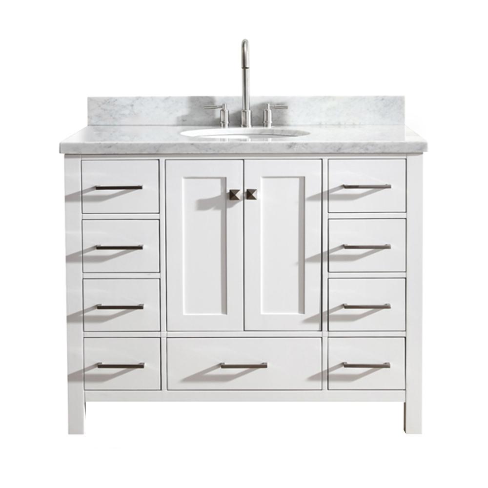 ARIEL Cambridge 43 in. Bath Vanity in White with Marble Vanity Top in