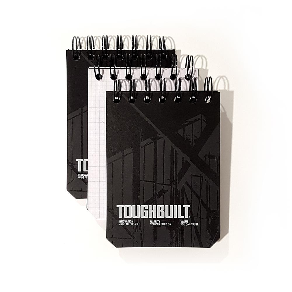 TOUGHBUILT Small Grid Notebooks with Plastic Cover, Black (3Pack)TB