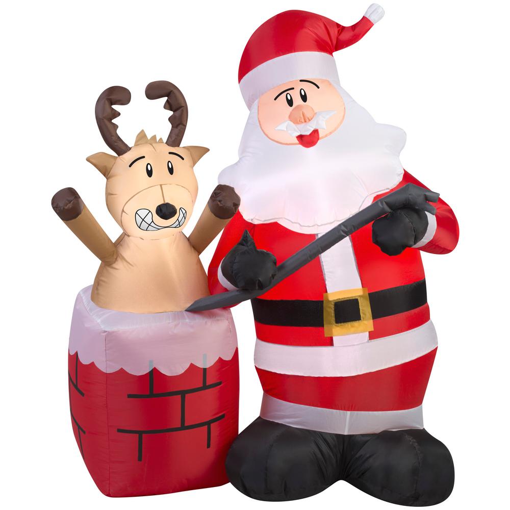 Gemmy 4 ft. Inflatable Santa Claus with Reindeer Stuck in Chimney SceneG37178 The Home Depot