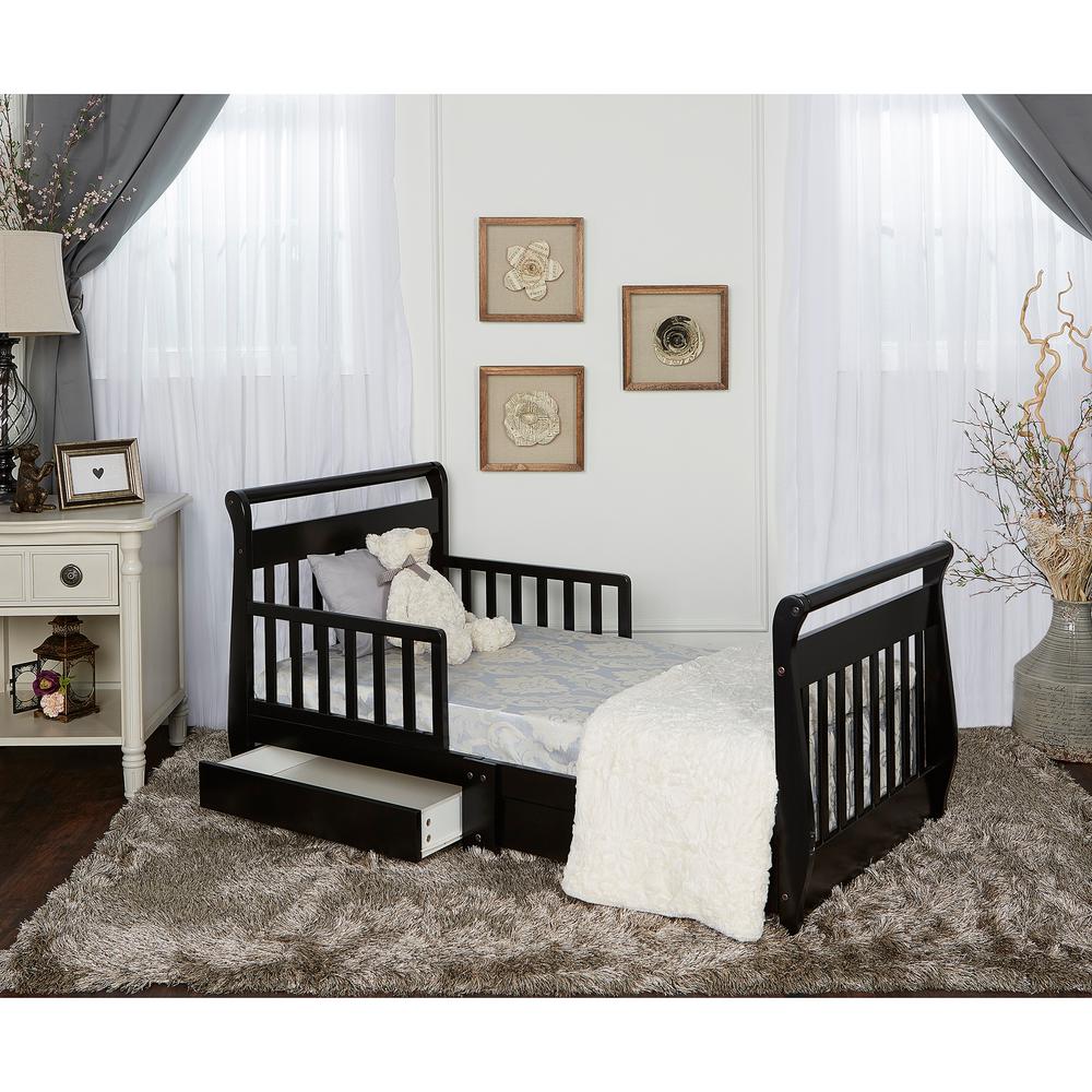 Dream On Me Black Toddler Adjustable Sleigh Bed With Storage