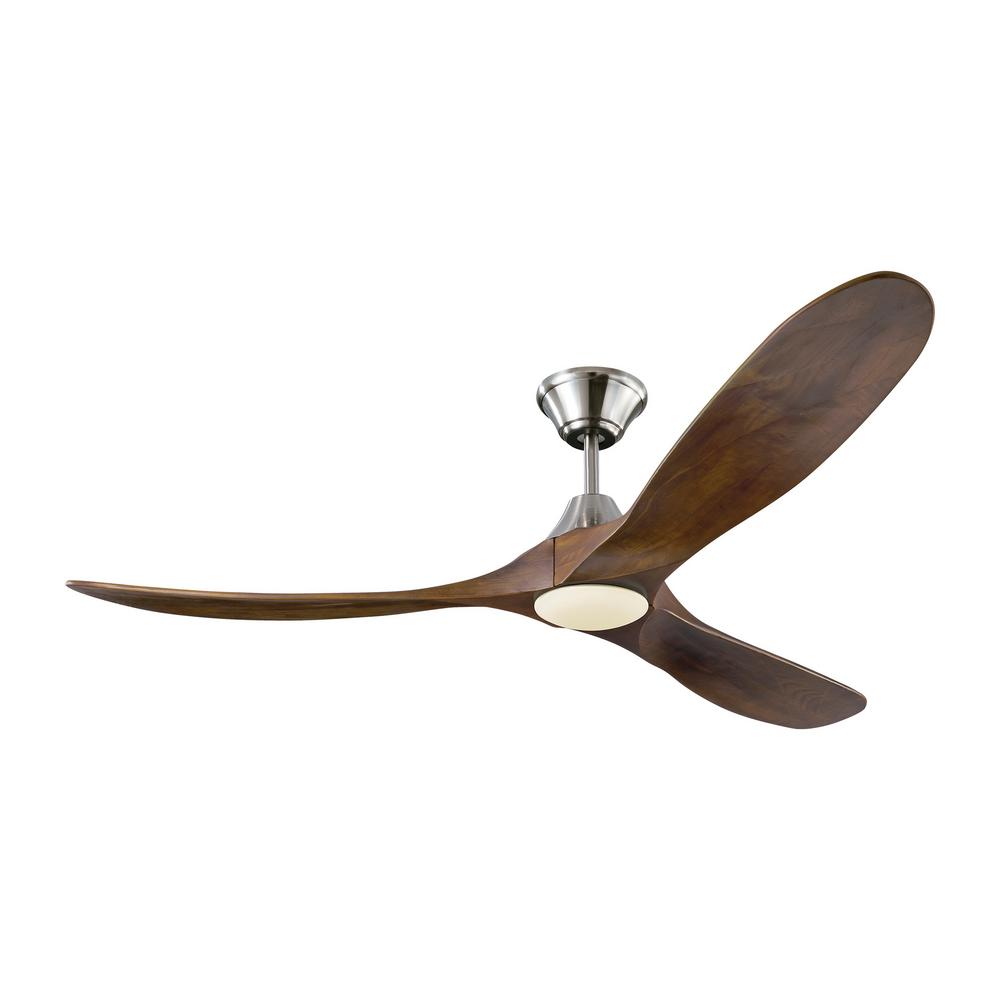 Monte Carlo Maverick Led 60 In Integrated Led Indoor Outdoor Brushed Steel Ceiling Fan With Dark Walnut Blades With Remote Control