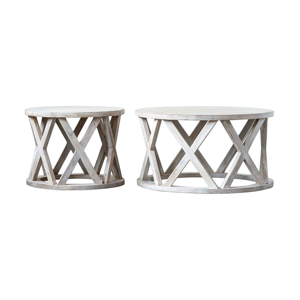 3r Studios Waterside White Round Bleached Mango Wood Side Tables Set Of 2 3r Studios Waterside White Round Bleached Mango Wood Side Tables Set Of 2