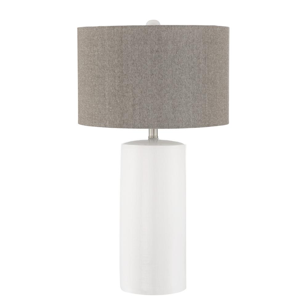 Simple Designs 16.62 in. White Table Lamp with Fabric Shade and Hanging Acrylic BeadsLT3018WHT