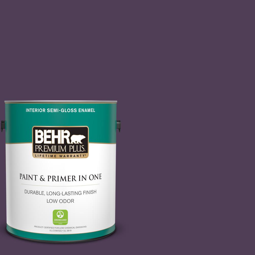 BEHR PREMIUM PLUS 1 gal. SH680 Purple Bloom SemiGloss Enamel Low