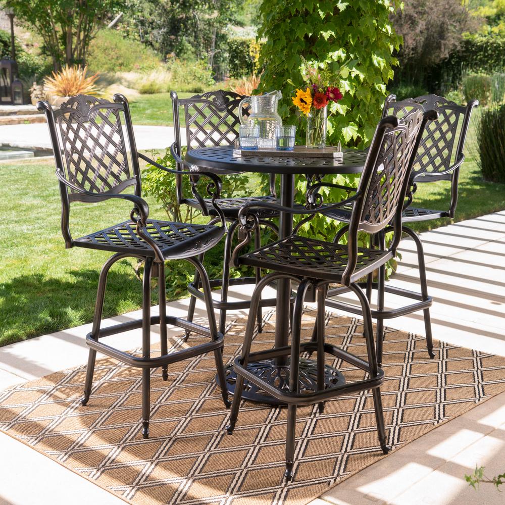 Noble House Willow 5 Piece Cast, Outdoor Bar Height Bistro Table And Chairs