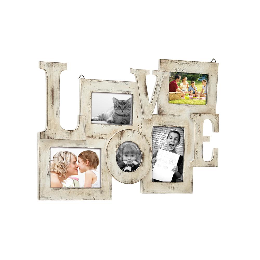 Litton Lane 5 Openings Assorted Vintage White Love Picture Frame