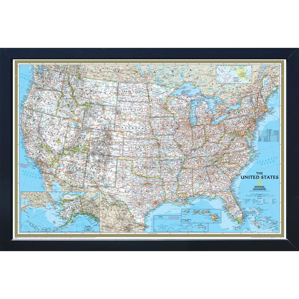 Winding Hills Designs Llc National Geographic Framed Interactive Wall Art Travel Map With Magnets Usa Classic Extra Large Ng4634usa Cla The Home Depot