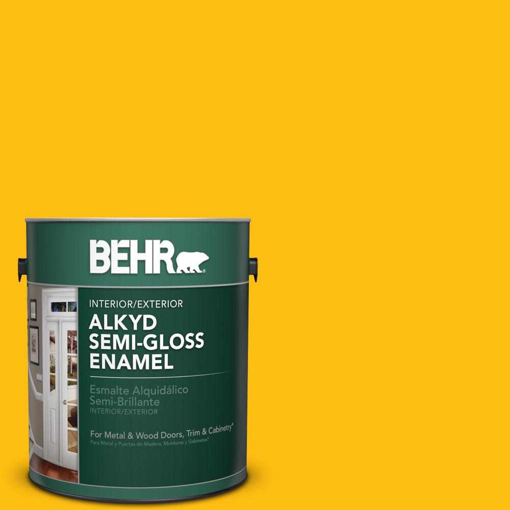 BEHR Premium Plus Ultra 1-gal. #P290-7 Laser Lemon Semi-Gloss Enamel ...