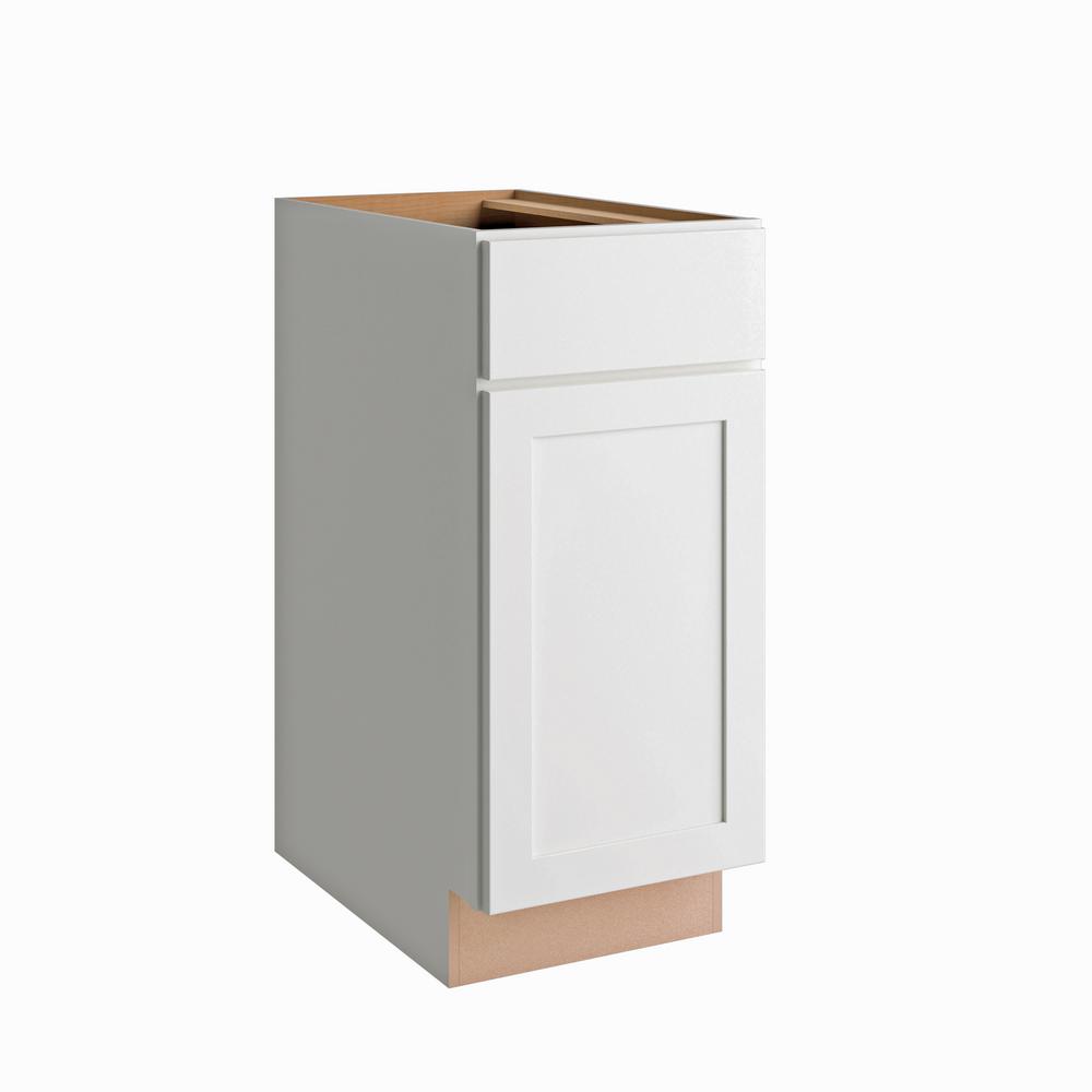 Hampton Bay Courtland Shaker Assembled 15 in. x 34.5 in. x 24 in. Stock Base Kitchen Cabinet in Polar White Finish