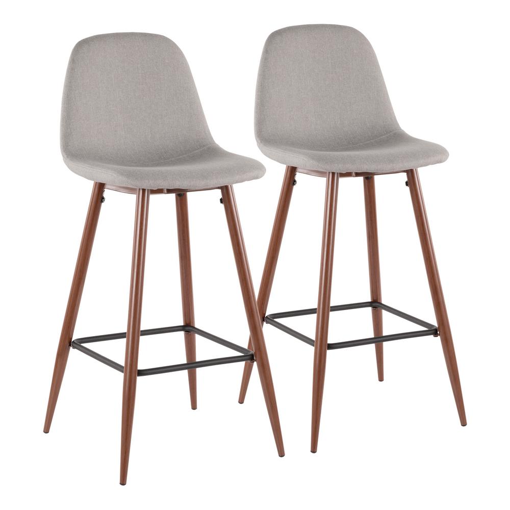 Lumisource Pebble 29 In Walnut Metal And Light Grey Fabric Barstool Walnut Metal And Light Grey Fabric Barstool Set Of 2 Bs Peb Wl Lgy2 The Home Depot