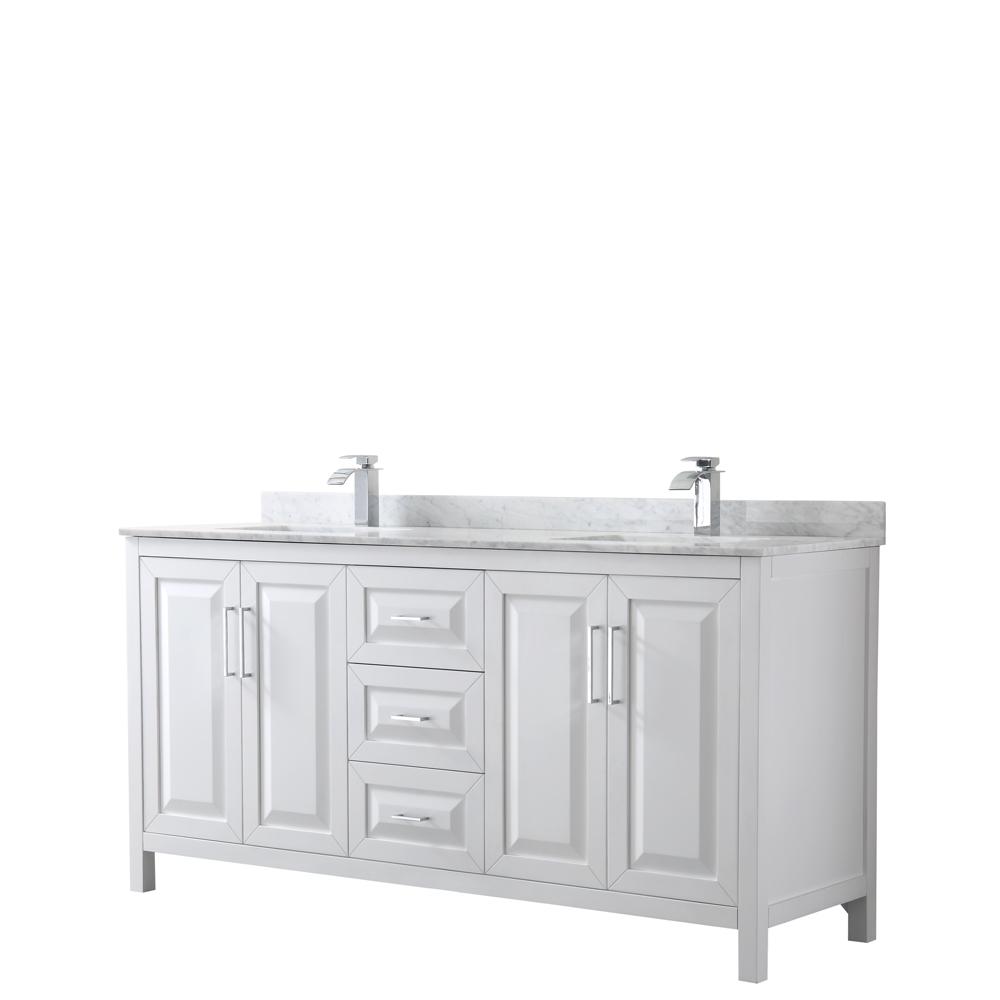 Wyndham Collection Daria 72 In Double Bathroom Vanity In White With Marble Vanity Top In Carrara White With White Basin Wcv252572dwhcmunsmxx The Home Depot