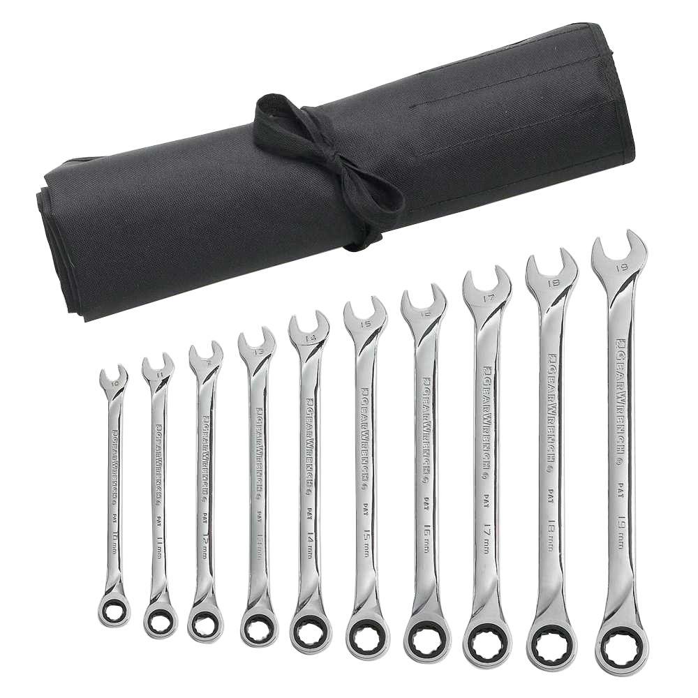 GearWrench XLarge Metric Combination Ratcheting Wrench Roll Set (10