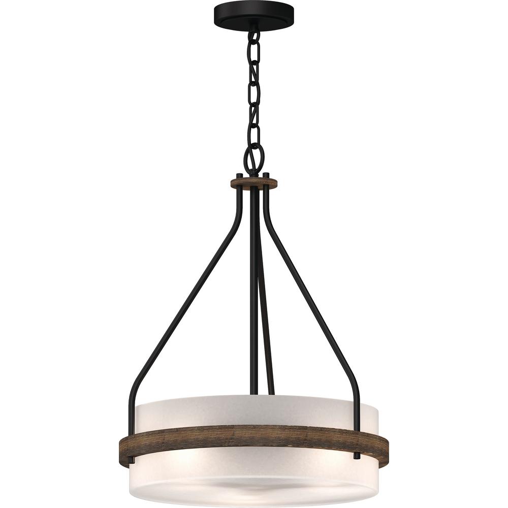 Volume Lighting Emery 3Light Walnut and Black Indoor Mini Hanging Chandelier with Frosted Glass