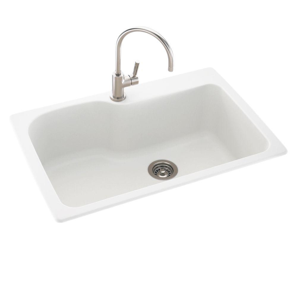 Drop In Undermount Solid Surface 33 In 1 Hole Single Bowl Kitchen Sink In White