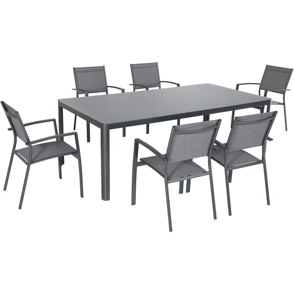Hanover Fresno 7 Piece Aluminum Outdoor Dining Set With 6 Sling