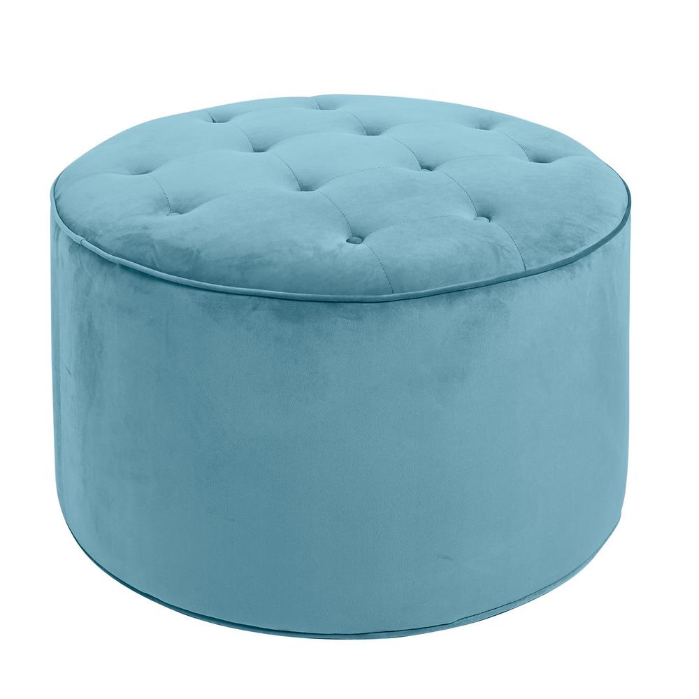 Silverwood Furniture Reimagined Colette Capri Blue Tufted Large Round Ottoman Cpfh1148b The Home Depot