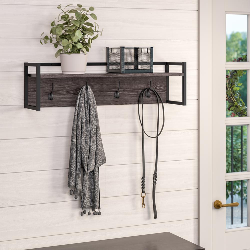 Riverridge Home Afton Weathered Brown 4 Hook Metal Frame Wall Shelf 16 034 The Home Depot