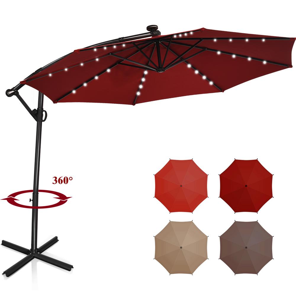 Costway 10 ft. Aluminum Offset Cantilever Solar Tilt Patio Umbrella LED Lights 360Degrees